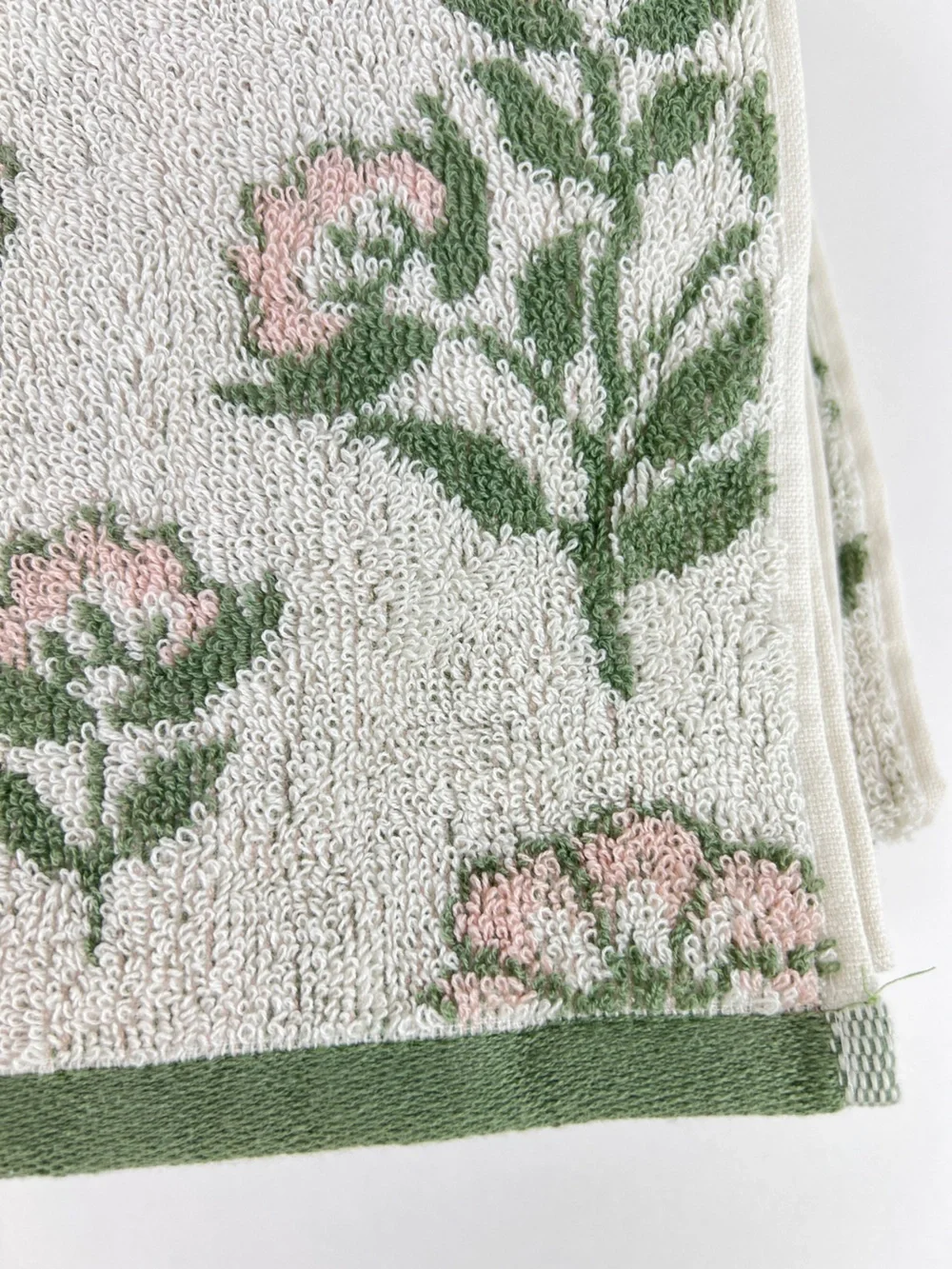 Peri Home Bath Towel Set Green Pink Off White Floral Design 100% Cotton 8 Pc NEW